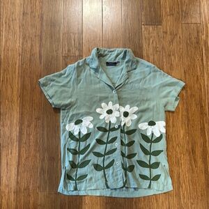 Big Bud Press Sage Green Blouse with White Floral Design